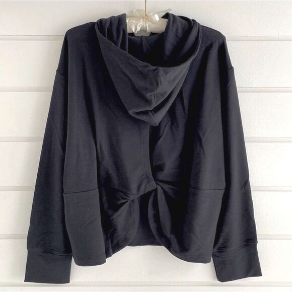 New Balance Black Short Evolv Twist Open Back Knit Hoodie Sweatshirt Size XL NWT - Picture 1 of 11